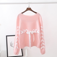 Blue/pink/white sweet ribbon knit sweater - Thumbnail 1