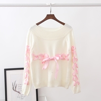 Blue/pink/white sweet ribbon knit sweater - Thumbnail 2