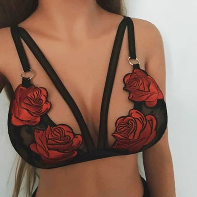 Sexy sheer black lace floral embroidery bralette bra - Thumbnail 5