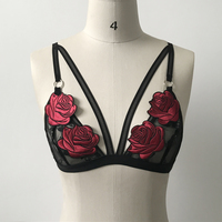 Sexy Sheer Black Lace Floral Embroidery Bralette Bra - Thumbnail 1