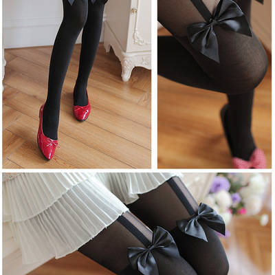Cute lolita black bow stockings leggings - Thumbnail 5