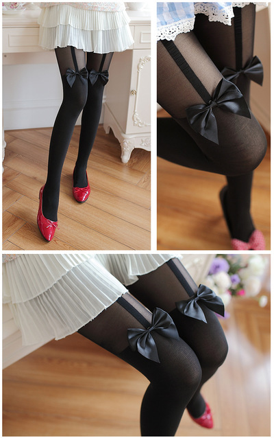 Cute Lolita Black Bow Stockings Leggings