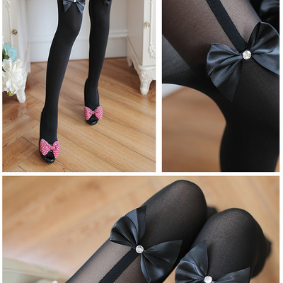 Kawaii black stockings and tights with bow - Thumbnail 5