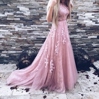 Custom made pink tulle lace long prom dress,pink evening dresses - Thumbnail 1