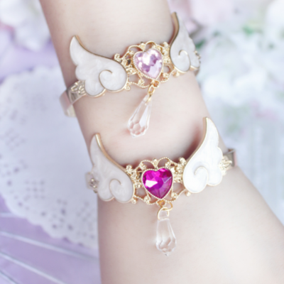Harajuku crystal heart angel wings bracelet