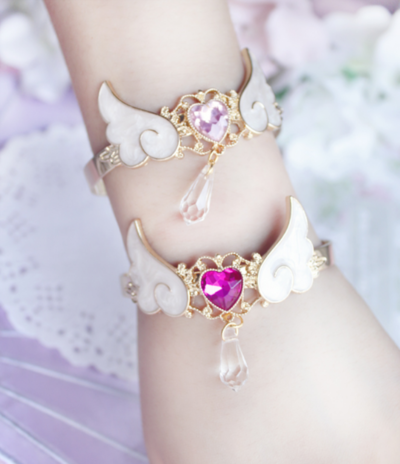 Harajuku Crystal Heart Angel Wings Bracelet