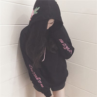 DON'T TALK TO ME ROSE EMBROIDERY HOODIE FLEECE PULLOVER - Thumbnail 1
