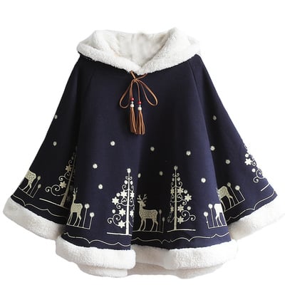 Harajuku fashion elk christmas tree cloak coat - Thumbnail 4