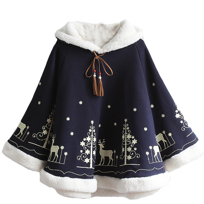 Harajuku fashion elk Christmas tree cloak coat