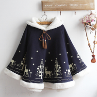 Harajuku fashion elk Christmas tree cloak coat - Thumbnail 1