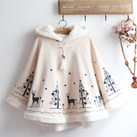 Harajuku fashion elk Christmas tree cloak coat - Thumbnail 3