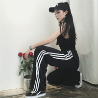 WHITE/BLACK SIDE STRIPED WIDE LEG CASUAL PANTS - Thumbnail 2