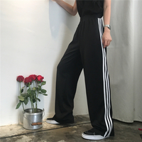 WHITE/BLACK SIDE STRIPED WIDE LEG CASUAL PANTS - Thumbnail 4
