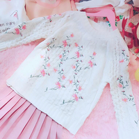 Sweet Floral Flower Embroidery Sweater - Thumbnail 1