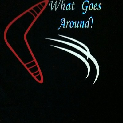 What goes around! comes back around! (black,red, holographic spectrum & white) t-shirt.