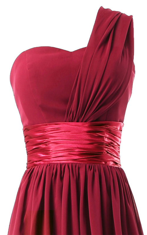 One Shoulder Chiffon Red Floor Length A Line One Shoulder Sleeveless Long Prom Dress