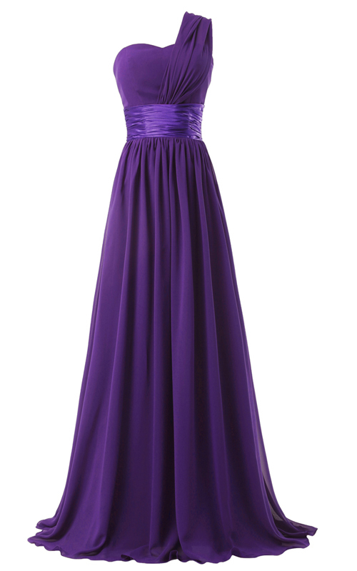 One Shoulder Chiffon Floor Length Purple A Line One Shoulder Sleeveless Long Prom Dress
