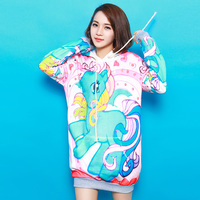 * Free Ship* pink horse cartoon fleece hoodie - Thumbnail 3