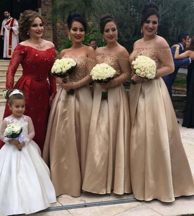 off the Shoulder Long Sleeves Bridesmaid Dresses