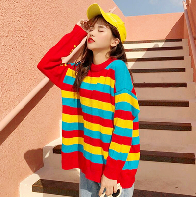 Rainbow Striped Knit Sweater