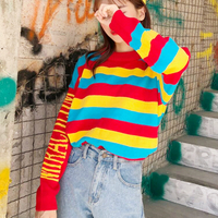 Rainbow Striped Knit Sweater - Thumbnail 1