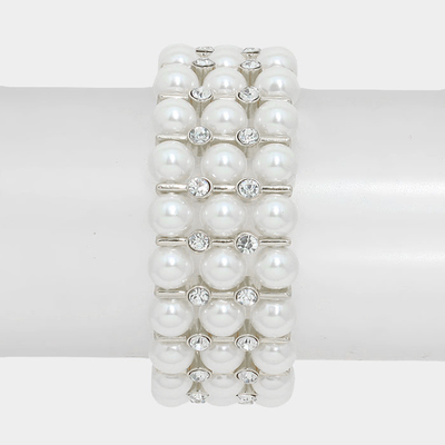 3-row crystal pearl stretch bracelet 