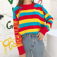 Rainbow Striped Knit Sweater - Thumbnail 2
