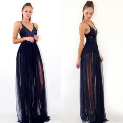 Sparkly prom dress, long prom dress, sexy prom dress, navy blue sequin prom dress, newest prom dress, pd17651