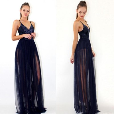 Sparkly prom dress, long prom dress, sexy prom dress, navy blue sequin prom dress, newest prom dress, PD17651