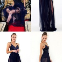 Sparkly prom dress, long prom dress, sexy prom dress, navy blue sequin prom dress, newest prom dress, PD17651 - Thumbnail 2
