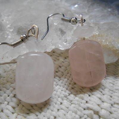 Rose quartz rectangular drop earrings