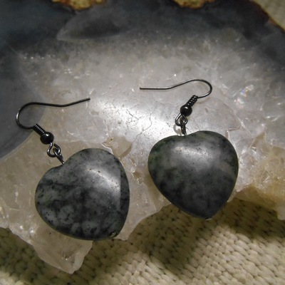 African jade heart earrings