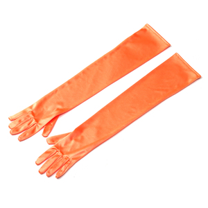 Orange Long Satin Elegant Vintage Opera Party Gloves-Autumn Orange - Thumbnail 1