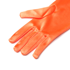 Orange Long Satin Elegant Vintage Opera Party Gloves-Autumn Orange - Thumbnail 3