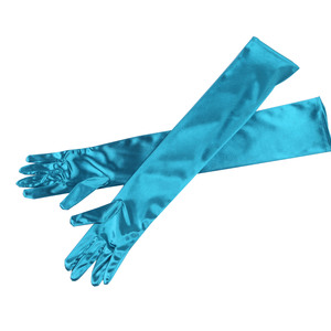 Blue Green Long Satin Elegant Vintage Opera Party Gloves-Peacock Orange