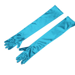 Blue Green Long Satin Elegant Vintage Opera Party Gloves-Peacock Orange - Thumbnail 1