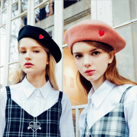 Harajuku Soft Wool Heart Embroidery Beret - Thumbnail 1