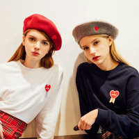Harajuku Soft Wool Heart Embroidery Beret - Thumbnail 2