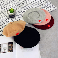 Harajuku Soft Wool Heart Embroidery Beret - Thumbnail 4