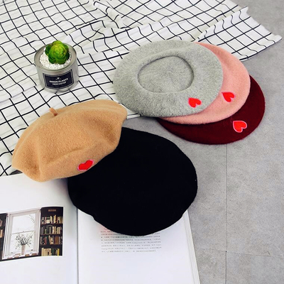 Harajuku soft wool heart embroidery beret