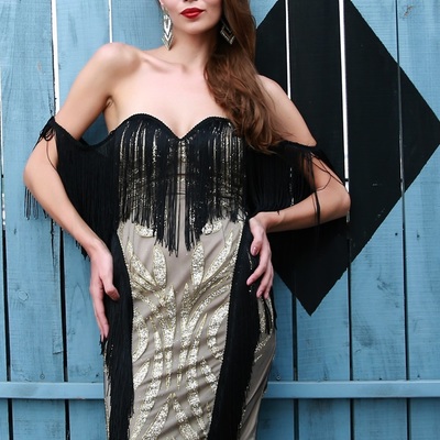 Off shoulder fringe dress