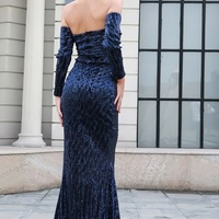 Navy Blue Sequin Gown - Thumbnail 1