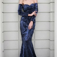 Navy Blue Sequin Gown - Thumbnail 3