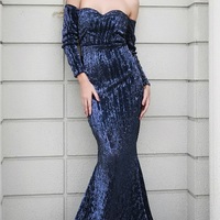 Navy Blue Sequin Gown - Thumbnail 4