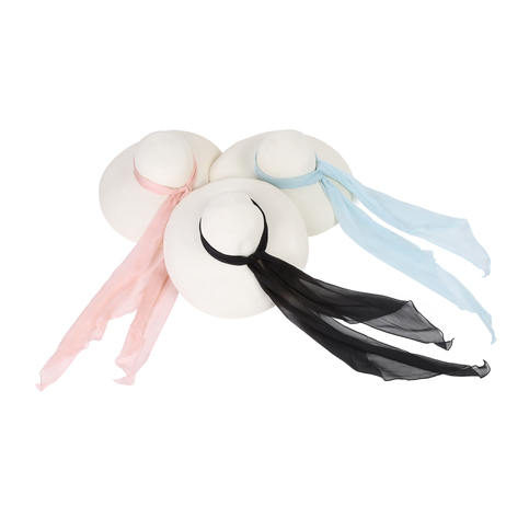 Miu Premium Oversized Holiday Straw Hat with Silk Chiffon Scarf