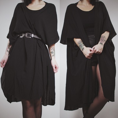 Claimed @ophelia ivory - vintage 90s black batwing maxi wrap cardigan / dress 