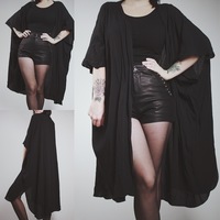 CLAIMED @ophelia_ivory - Vintage 90s Black Batwing Maxi Wrap Cardigan / Dress  - Thumbnail 1