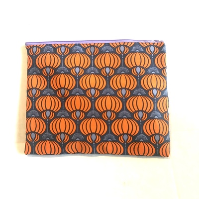 Zip top clutch- orange, lavender