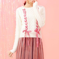 Sweet Lace-up Knitted Sweater - Thumbnail 1