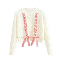 Sweet Lace-up Knitted Sweater - Thumbnail 2